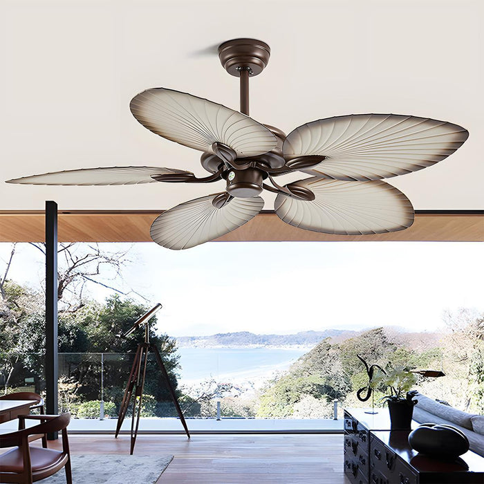 DC Motor Variable Frequency 5-Leaf Palm Leaf Ceiling Fan, Dimmable LED Light, Remote Control for Living Room/Dining Room/Bedroom