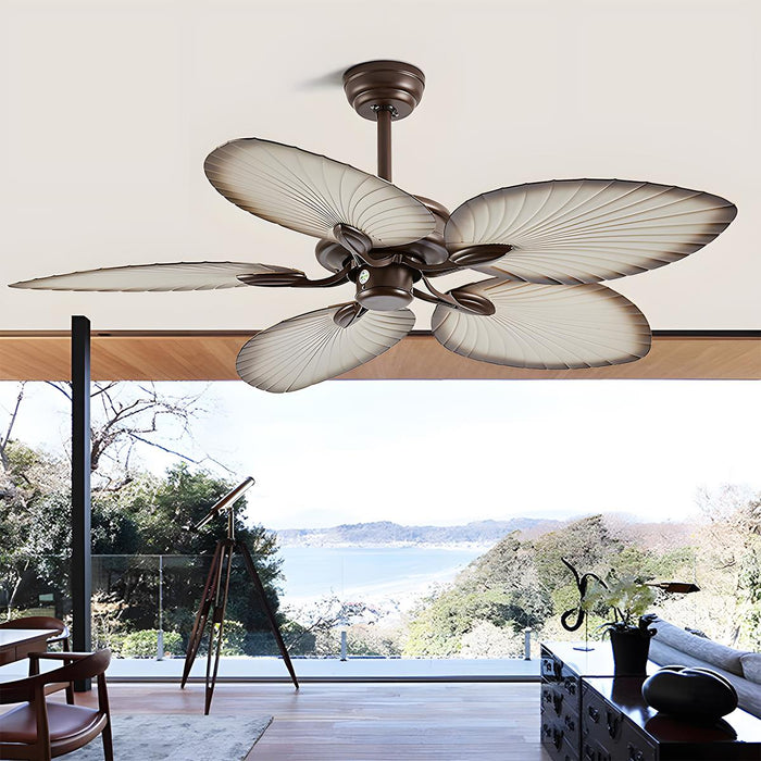 DC Motor Variable Frequency 5-Leaf Palm Leaf Ceiling Fan, Dimmable LED Light, Remote Control for Living Room/Dining Room/Bedroom