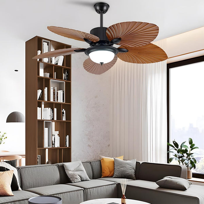 DC Motor Variable Frequency 5-Leaf Palm Leaf Ceiling Fan, Dimmable LED Light, Remote Control for Living Room/Dining Room/Bedroom