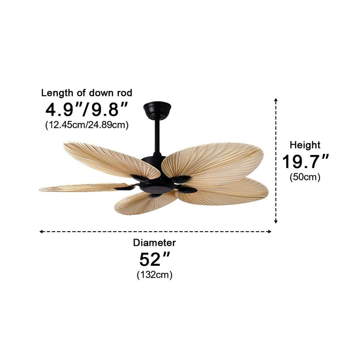 DC Motor Variable Frequency 5-Leaf Palm Leaf Ceiling Fan, Dimmable LED Light, Remote Control for Living Room/Dining Room/Bedroom