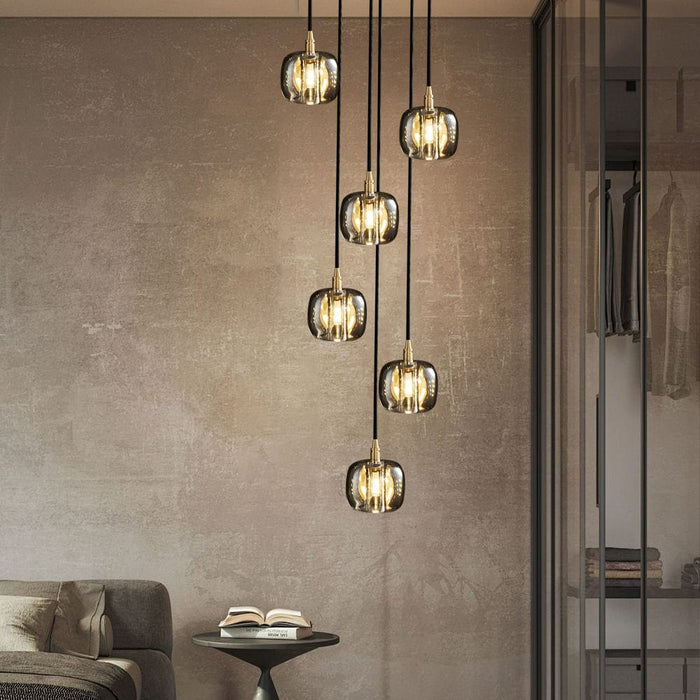 Long Spiral Cubes Crystal Pendant Light Dimmable Chandelier for Staircase