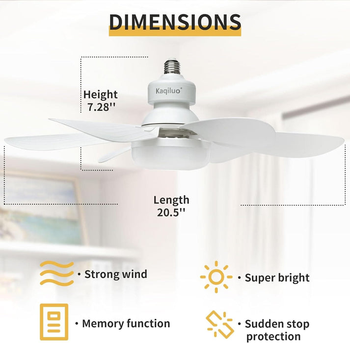 20.5 in. Light Socket Fan, Wireless Ceiling Fan Light with Extender, Bedroom Ceiling Fans, Ceiling Fan for Garage Balcony-12-ErisView