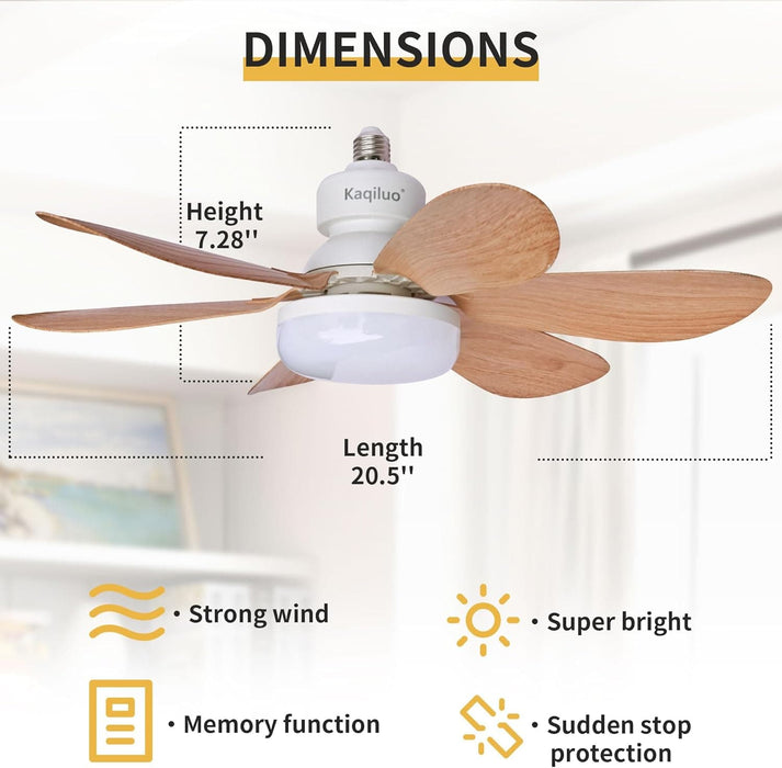 20.5 in. Light Socket Fan, Wireless Ceiling Fan Light with Extender, Bedroom Ceiling Fans, Ceiling Fan for Garage Balcony-7-ErisView