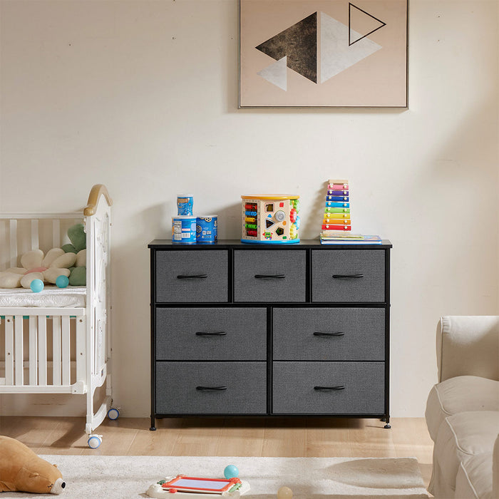 Fabric Storage Dresser, Tall Multi-Drawer Organizer, Wooden Top for Bedroom/Nursery/Closet