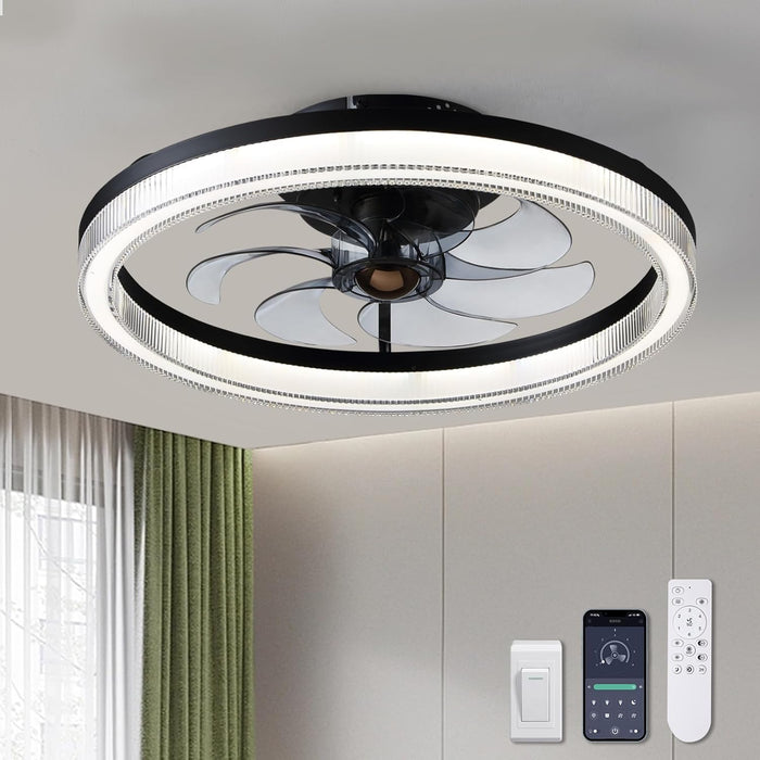 20 in. Black Remote Control Ceiling Fan and Light, Dimmable Semi Flush Mount Low Profile Ceiling Fan, Smart Invisible Reversible Modern Ceiling Fan