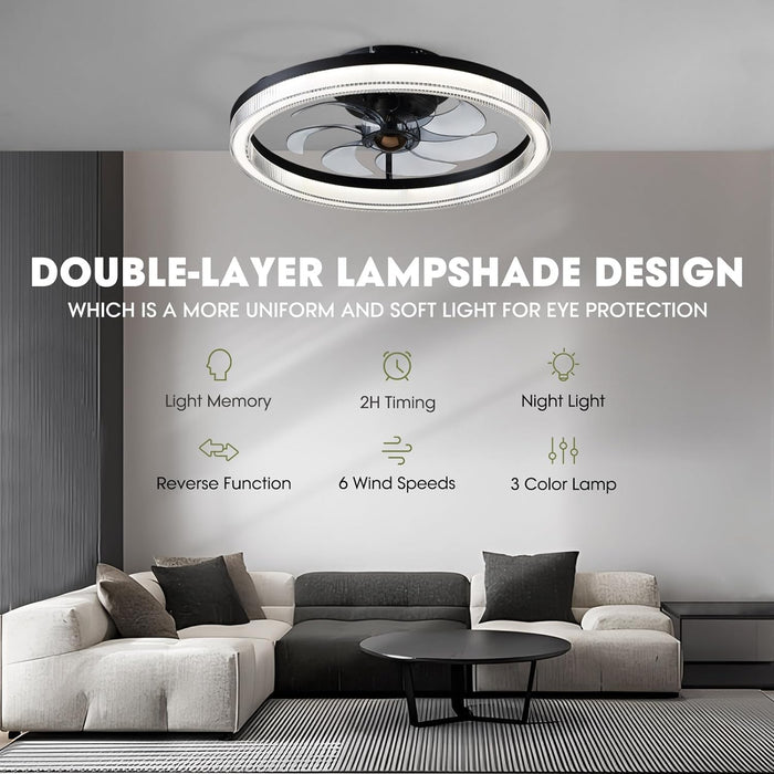 20 in. Black Remote Control Ceiling Fan and Light, Dimmable Semi Flush Mount Low Profile Ceiling Fan, Smart Invisible Reversible Modern Ceiling Fan