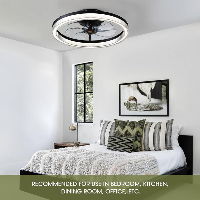 20 in. Black Remote Control Ceiling Fan and Light, Dimmable Semi Flush Mount Low Profile Ceiling Fan, Smart Invisible Reversible Modern Ceiling Fan