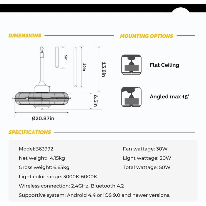 21 in. Best Outdoor Ceiling Fan with Light, Remote Control Fan, Outdoor Fan for Gazebo with Light APP Control, Patio Fans, Wet Rated Outdoor Ceiling Fans-6-ErisView