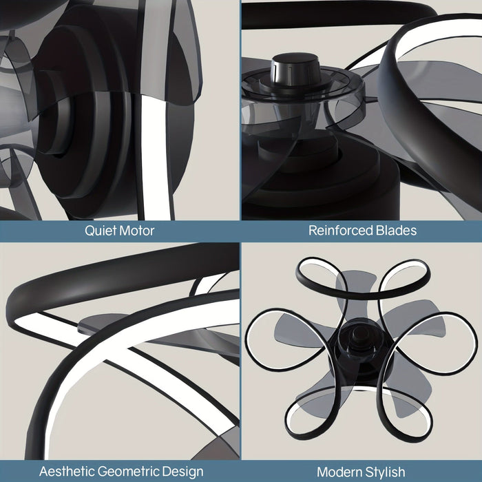 21 in. Black Modern Low Profile LED Ceiling Fan with Light Remote, Dimmable Reversible Ceiling Fan, Geometric Ceiling Fan for Living Room Bedroom Kitchen-ErisView