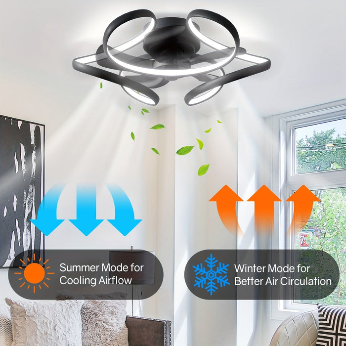 21 in. Black Modern Low Profile LED Ceiling Fan with Light Remote, Dimmable Reversible Ceiling Fan, Geometric Ceiling Fan for Living Room Bedroom Kitchen-ErisView