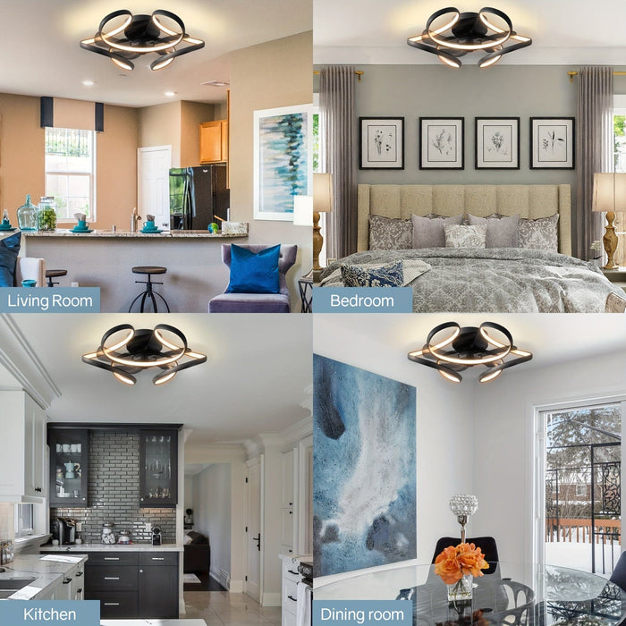 21 in. Black Modern Low Profile LED Ceiling Fan with Light Remote, Dimmable Reversible Ceiling Fan, Geometric Ceiling Fan for Living Room Bedroom Kitchen-ErisView