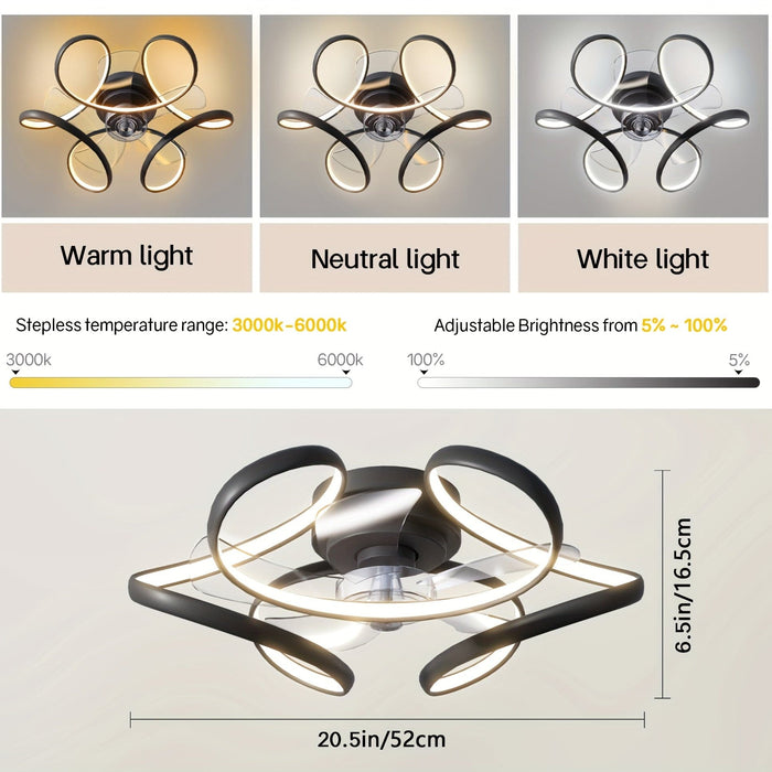21 in. Black Modern Low Profile LED Ceiling Fan with Light Remote, Dimmable Reversible Ceiling Fan, Geometric Ceiling Fan for Living Room Bedroom Kitchen-ErisView