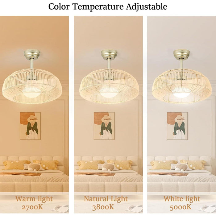 21 in. Boho Caged Ceiling Fan with Light and Remote Control, Flush Mount Low Noise Energy Saving Ceiling Fans, Bedroom Ceiling Fans Living Room Fan-3-ErisView