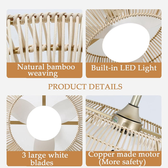 21 in. Boho Caged Ceiling Fan with Light and Remote Control, Flush Mount Low Noise Energy Saving Ceiling Fans, Bedroom Ceiling Fans Living Room Fan-4-ErisView