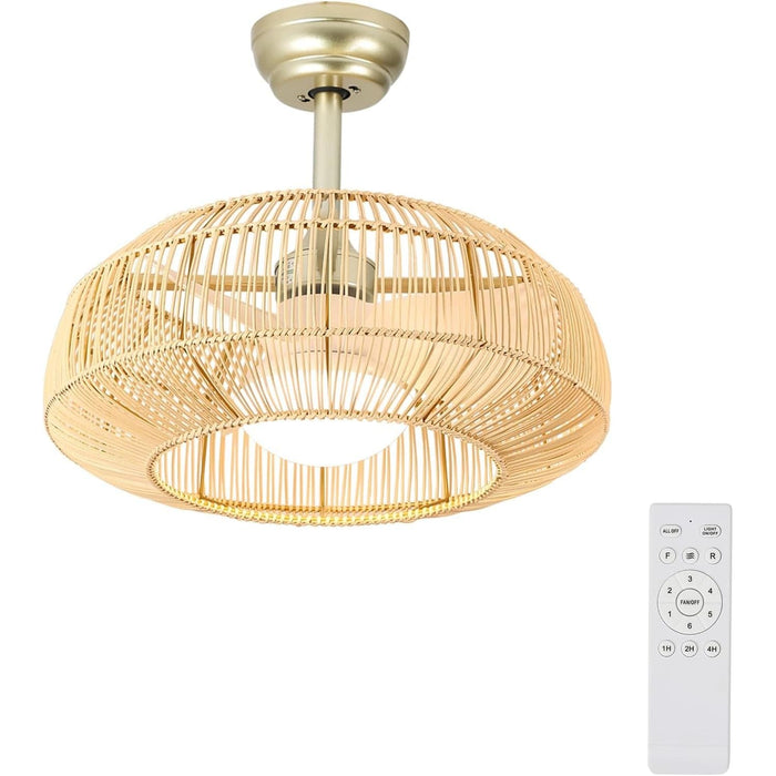 21 in. Boho Caged Ceiling Fan with Light and Remote Control, Flush Mount Low Noise Energy Saving Ceiling Fans, Bedroom Ceiling Fans Living Room Fan-8-ErisView