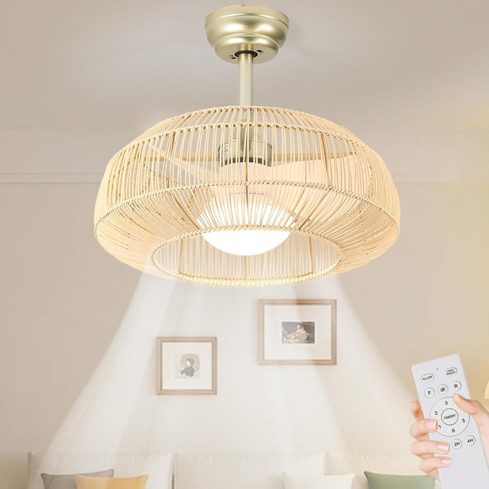 21 in. Boho Caged Ceiling Fan with Light and Remote Control, Flush Mount Low Noise Energy Saving Ceiling Fans, Bedroom Ceiling Fans Living Room Fan-1-ErisView