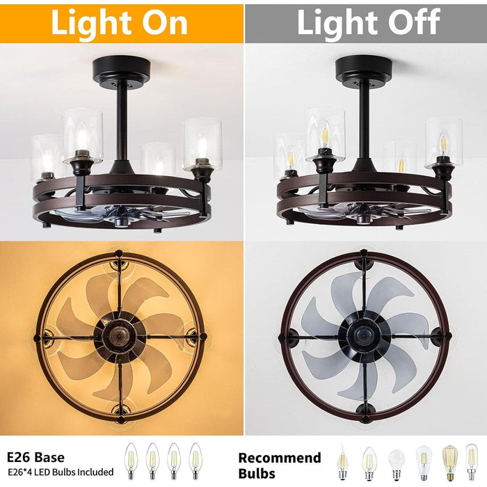 21 in. Farmhouse Ceiling Fan, Black Caged Ceiling Fan with Light and Remote, Indoor Ceiling Fan for Bedroom Kitchen Dining Room, Bronze Ceiling Fan -6-ErisView