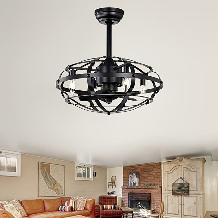 21 in. Industrial Caged Ceiling Fan with Light Kit Remote, Bladeless Ceiling Fan with Lights for Living Room Bedroom Kitchen-ErisView