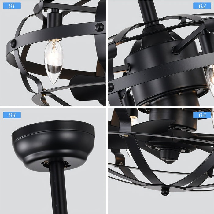 21 in. Industrial Caged Ceiling Fan with Light Kit Remote, Bladeless Ceiling Fan with Lights for Living Room Bedroom Kitchen-ErisView