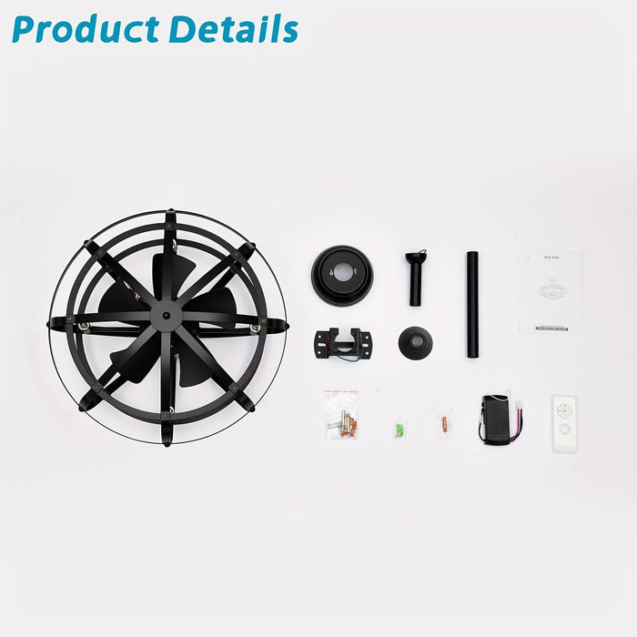 21 in. Industrial Caged Ceiling Fan with Light Kit Remote, Bladeless Ceiling Fan with Lights for Living Room Bedroom Kitchen-ErisView