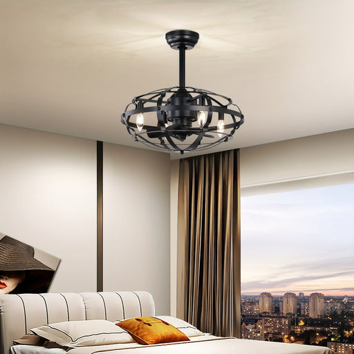 21 in. Industrial Caged Ceiling Fan with Light Kit Remote, Bladeless Ceiling Fan with Lights for Living Room Bedroom Kitchen-ErisView
