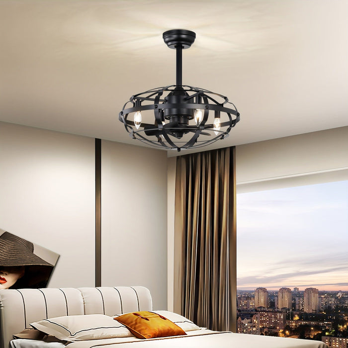 21 in. Industrial Caged Ceiling Fan with Light Kit Remote, Bladeless Ceiling Fan with Lights for Living Room Bedroom Kitchen-ErisView