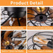 21 in. Low Profile Caged Ceiling Fan with Light Remote, Bladeless Farmhouse Industrial Ceiling Fan, Small Black Ceiling Light Fixture for Bedroom-12-ErisView