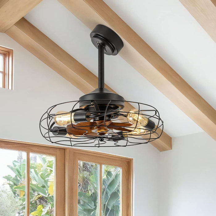 21 in. Low Profile Caged Ceiling Fan with Light Remote, Bladeless Farmhouse Industrial Ceiling Fan, Small Black Ceiling Light Fixture for Bedroom-14-ErisView