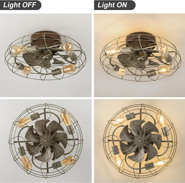 21 in. Low Profile Caged Ceiling Fan with Light Remote, Bladeless Farmhouse Industrial Ceiling Fan, Small Black Ceiling Light Fixture for Bedroom-19-ErisView