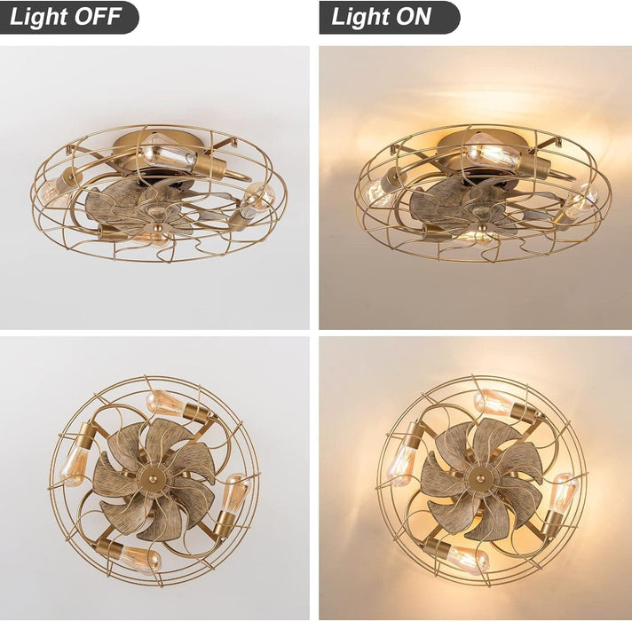 21 in. Low Profile Caged Ceiling Fan with Light Remote, Bladeless Farmhouse Industrial Ceiling Fan, Small Black Ceiling Light Fixture for Bedroom-26-ErisView