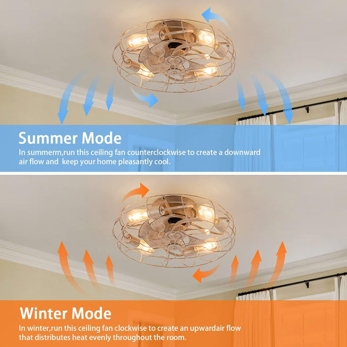 21 in. Low Profile Caged Ceiling Fan with Light Remote, Bladeless Farmhouse Industrial Ceiling Fan, Small Black Ceiling Light Fixture for Bedroom-32-ErisView