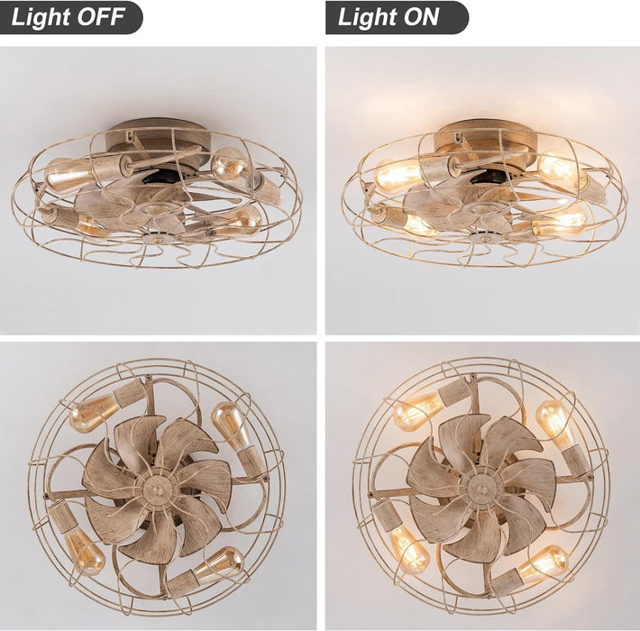 21 in. Low Profile Caged Ceiling Fan with Light Remote, Bladeless Farmhouse Industrial Ceiling Fan, Small Black Ceiling Light Fixture for Bedroom-34-ErisView