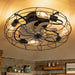 21 in. Low Profile Caged Ceiling Fan with Light Remote, Bladeless Farmhouse Industrial Ceiling Fan, Small Black Ceiling Light Fixture for Bedroom-44-ErisView