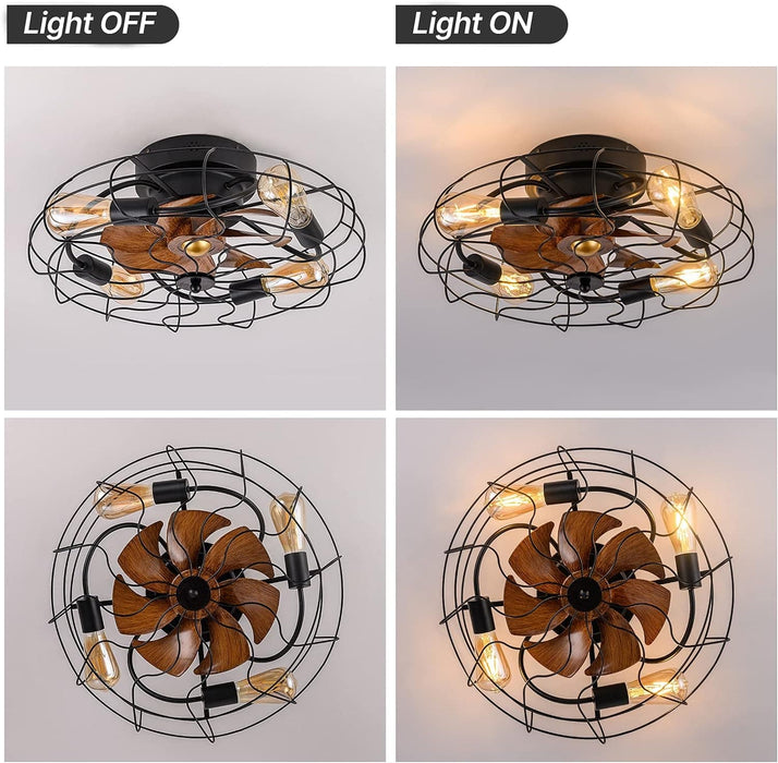 21 in. Low Profile Caged Ceiling Fan with Light Remote, Bladeless Farmhouse Industrial Ceiling Fan, Small Black Ceiling Light Fixture for Bedroom-5-ErisView