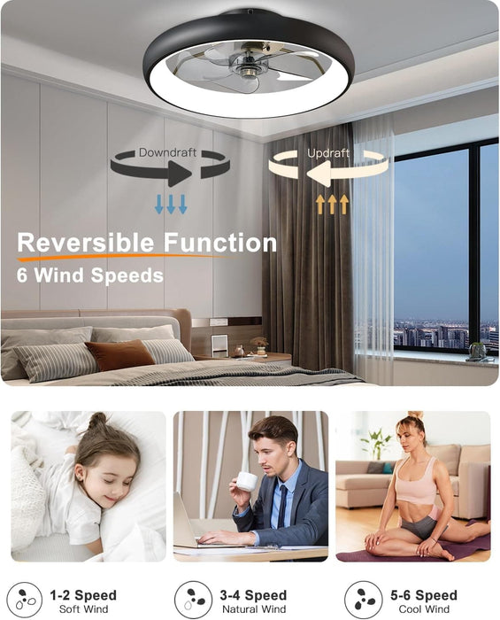 21 in. Modern Low Profile Flush Mount Ceiling Fan, Remote Control Ceiling Fan and Light, Smart Bladeless LED Ceiling Fan for Bedroom Kitchen Dining Room-4-ErisView