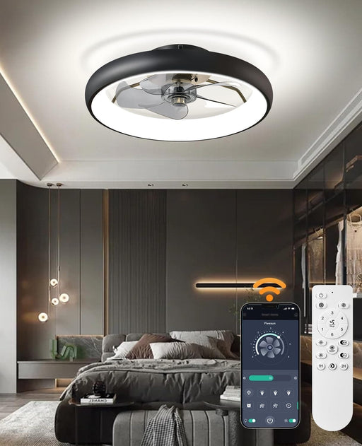 21 in. Modern Low Profile Flush Mount Ceiling Fan, Remote Control Ceiling Fan and Light, Smart Bladeless LED Ceiling Fan for Bedroom Kitchen Dining Room-1-ErisView