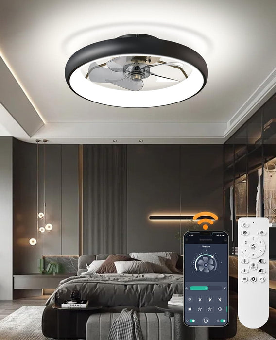 21 in. Modern Low Profile Flush Mount Ceiling Fan, Remote Control Ceiling Fan and Light, Smart Bladeless LED Ceiling Fan for Bedroom Kitchen Dining Room-1-ErisView