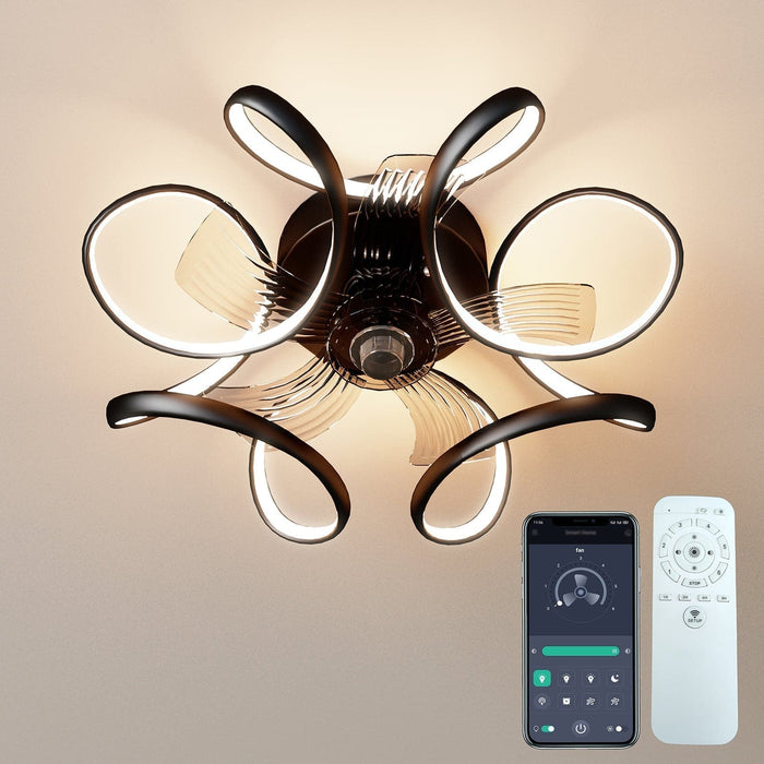 21 in. Modern Low Profile LED Ceiling Fan with Light Remote, Dimmable Reversible Ceiling Fan, Geometric Ceiling Fan for Living Room Bedroom Kitchen-Black-ErisView