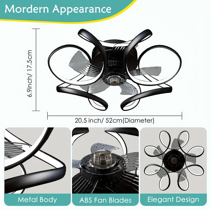 21 in. Modern Low Profile LED Ceiling Fan with Light Remote, Dimmable Reversible Ceiling Fan, Geometric Ceiling Fan for Living Room Bedroom Kitchen-ErisView