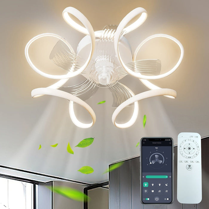 21 in. Modern Low Profile LED Ceiling Fan with Light Remote, Dimmable Reversible Ceiling Fan, Geometric Ceiling Fan for Living Room Bedroom Kitchen-ErisView
