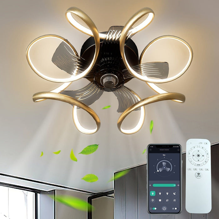 21 in. Modern Low Profile LED Ceiling Fan with Light Remote, Dimmable Reversible Ceiling Fan, Geometric Ceiling Fan for Living Room Bedroom Kitchen-ErisView