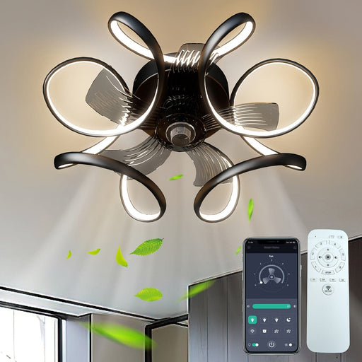 21 in. Modern Low Profile LED Ceiling Fan with Light Remote, Dimmable Reversible Ceiling Fan, Geometric Ceiling Fan for Living Room Bedroom Kitchen-ErisView