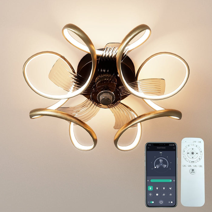 21 in. Modern Low Profile LED Ceiling Fan with Light Remote, Dimmable Reversible Ceiling Fan, Geometric Ceiling Fan for Living Room Bedroom Kitchen-Gold-ErisView
