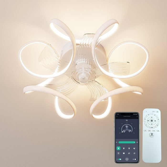 21 in. Modern Low Profile LED Ceiling Fan with Light Remote, Dimmable Reversible Ceiling Fan, Geometric Ceiling Fan for Living Room Bedroom Kitchen-White-ErisView