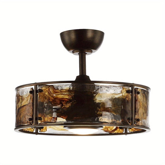 21 in. Retro LED Ceiling Fan with Bronze Cage, Reversible Semi-Flush Mount Ceiling Fan with Remote for Dining Room-ErisView