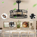 21 in. Round Caged Black Ceiling Fan with Lights Remote Control Timer, Farmhouse Indoor Ceiling Fan for Bedroom Living Room ErisView