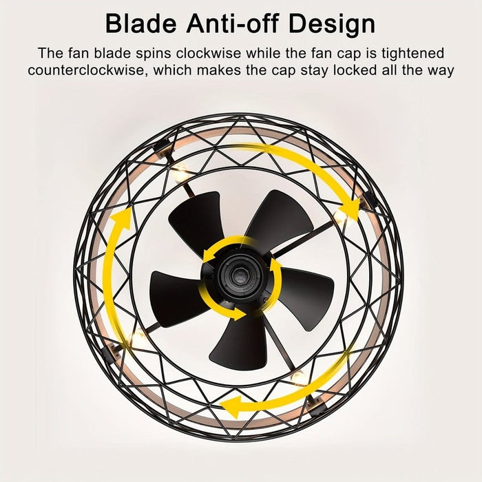 21 in. Round Caged Black Ceiling Fan with Lights Remote Control Timer, Farmhouse Indoor Ceiling Fan for Bedroom Living Room ErisView