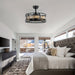 21 in. Round Caged Black Ceiling Fan with Lights Remote Control Timer, Farmhouse Indoor Ceiling Fan for Bedroom Living Room ErisView