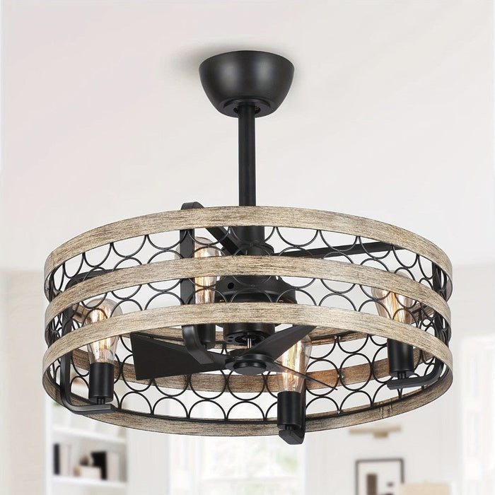 21 in. Round Caged Ceiling Fan with Light Kit Remote-ErisView