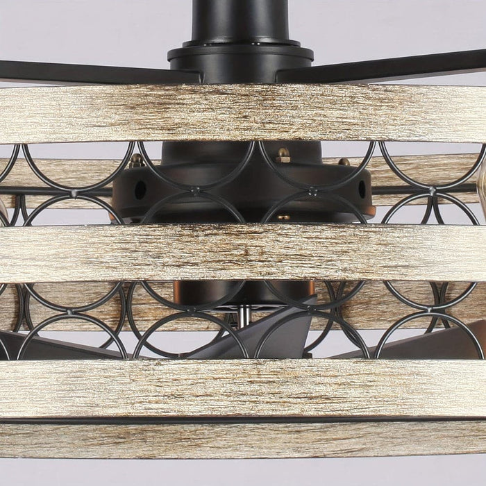 21 in. Round Caged Ceiling Fan with Light Kit Remote-ErisView